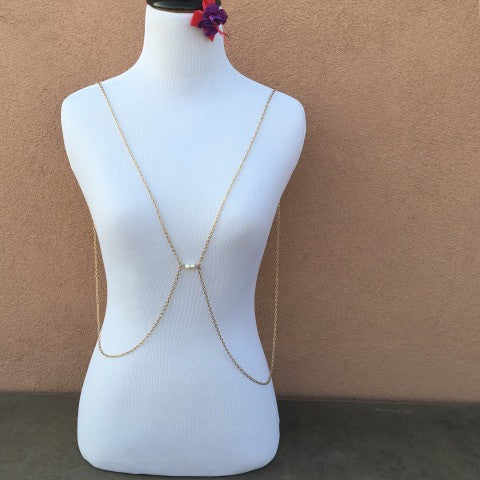 Cultured Pearls Gold Body Chain