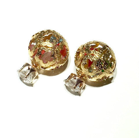 Circone/Gold Crystal Double Earrings