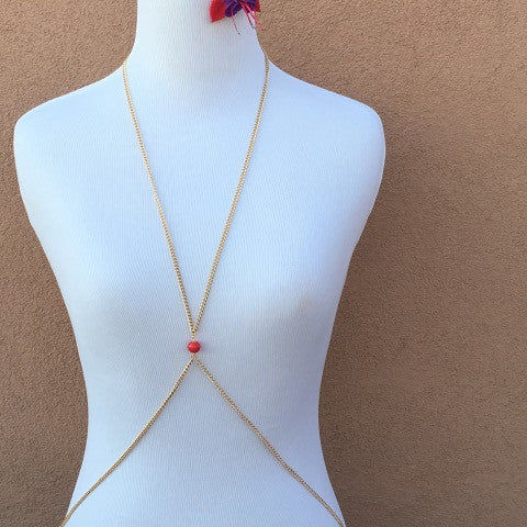 Coral (M) bead Gold Body Chain