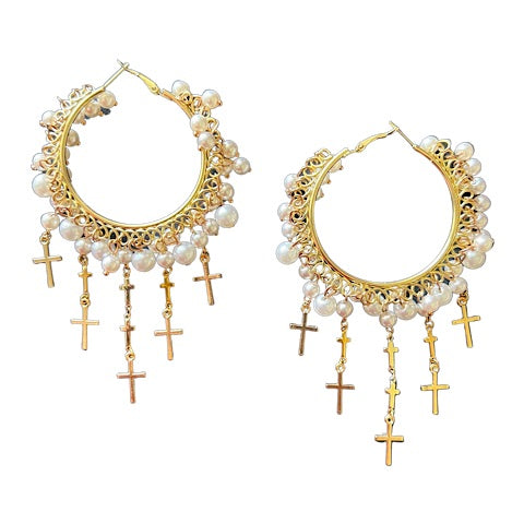 Pearl & Cross Hoops