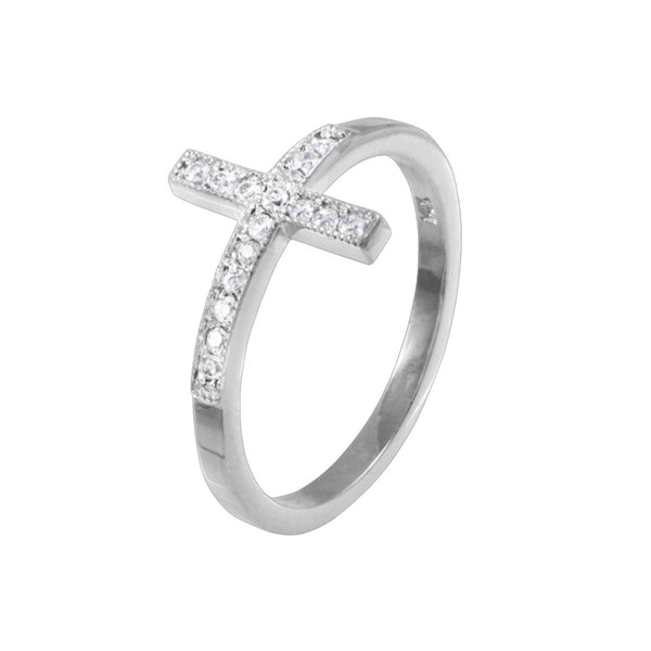 Dios mío Silver Sideways Cross Ring
