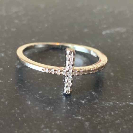Dios mío Silver Sideways Cross Ring