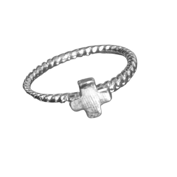 Dios mío Twisted Silver Mini Cross Ring
