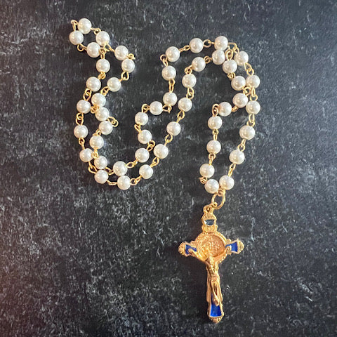 The Madonna Pearl Necklace w/ enamel cross