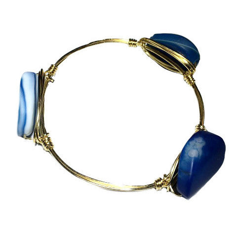 Wire Wrapped Blue Agate Stone Bracelet
