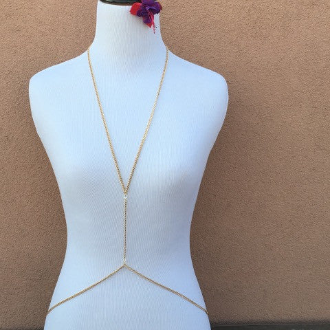 Coral, onyx or Czech crystal (s) beads Gold Body Chain