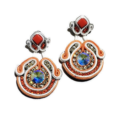 Long Soutache Orange & White Earrings