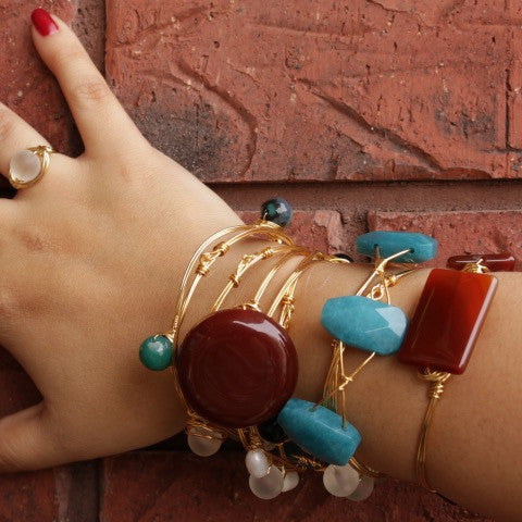 Wire Wrapped 3 Carnelian Stones Bracelet