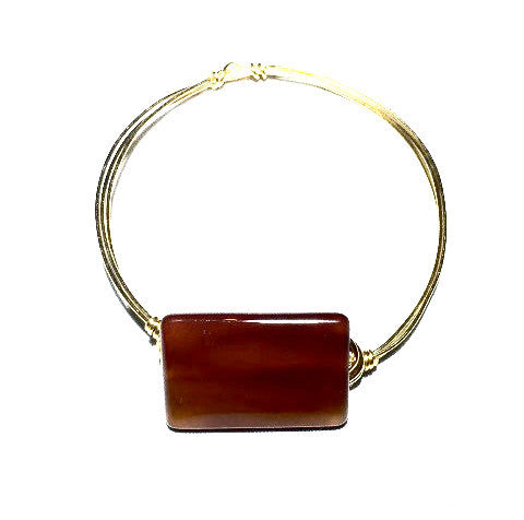 Wire Wrapped  Rectangular Carnelian Stone Bracelet