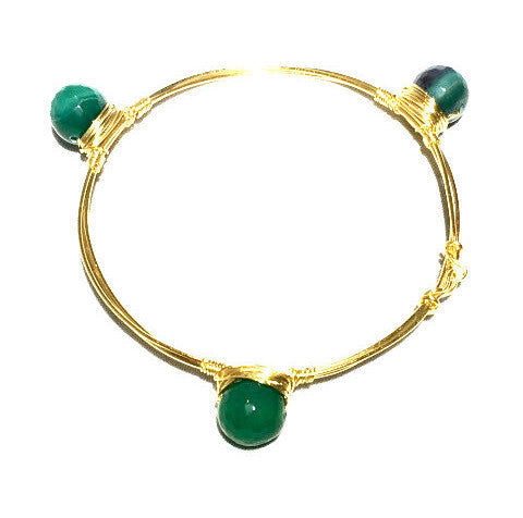 Wire Wrapped Green Agate Stone Bracelet
