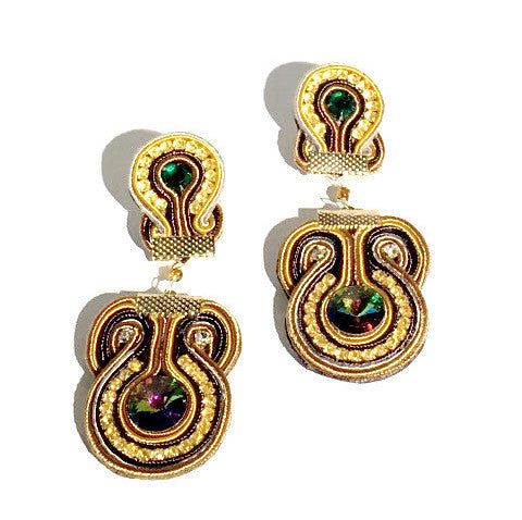 Long Soutache Yellow & Brown Earrings