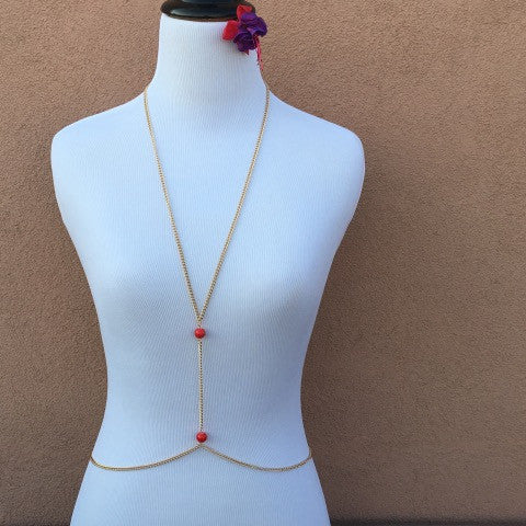Coral (M) bead Gold Body Chain