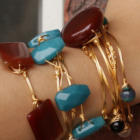 Wire Wrapped  Rectangular Carnelian Stone Bracelet
