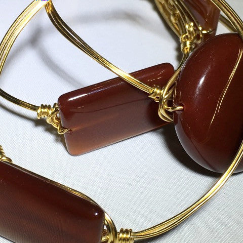 Wire Wrapped 3 Carnelian Stones Bracelet