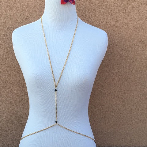 Coral, onyx or Czech crystal (s) beads Gold Body Chain