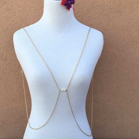 Cultured Pearls Gold Body Chain